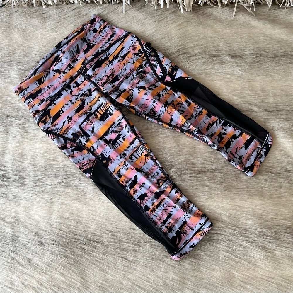 LULULEMON Sun Runner Crop 17" 3 Leggings Mesh Inversion Capri Orange Blue Black